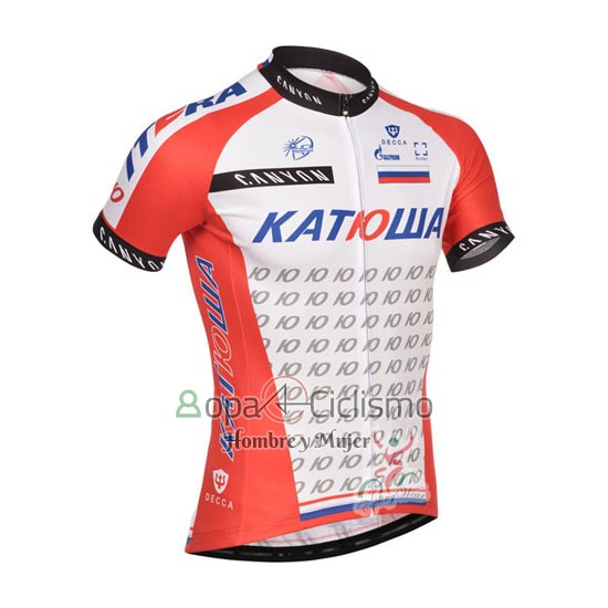 Katusha Ropa Ciclismo Culotte Corto 2014 Mangas Cortas Blanco y Rojo